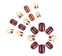 24Pcs Breve Piazza Artificiale Unghie Con Foglie d'Acero Disegni Ringraziamento Press On Stick On Per Le Donne Un
