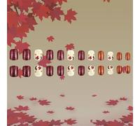 24Pcs Breve Piazza Artificiale Unghie Con Foglie d'Acero Disegni Ringraziamento Press On Stick On Per Le Donne Autunno