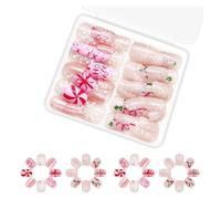 24Pcs Breve Piazza Natale Unghie Finte con Fiocco di Neve Punta Francese Copertura Completa Stick on Unghie Manicure NAI Accessori