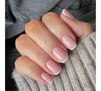 24pcs Breve Piazza Premere Su Unghie Acrilico Lucido Unghie Finte Bianco Francese Tip Stick On Nails Manicure Unghie