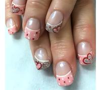 24pcs Breve Piazza Premere Su Unghie di San Valentino Unghie Finte Punte Francesi Stick On Unghie Per Donne