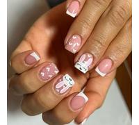 24pcs Breve Piazza Unghie Finte Con Conigli Disegni Press On Manicure Per Le Donne Alla Moda Appassionati Di Arte Estensioni Del