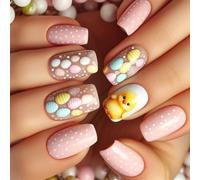 24pcs Breve Piazza Unghie Finte Con Pulcino Disegni Premere Su Manicure Accessori Stick On Per Le Donne Nail Tips