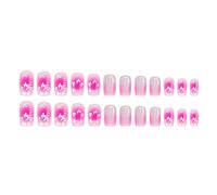 24pcs Breve Piazza Unghie Finte Luce Francese Fiore Design Facile Applicare per Le Donne Francese Flore