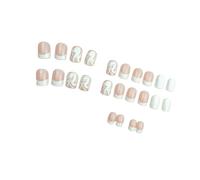 24Pcs Breve Piazza Unghie Finte Premere Su Artificiali Colle Finte Su Disegni Francesi Punte Acriliche Colle Su Unghie