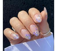 24pcs Breve Premere Su Unghie Mandorla Floreale Stick Su Unghie Coperture Piene Falso Con Fiori Disegni Per Le Donne Uff