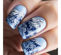 24PCS Chiodi Da Paesaggio Cinese Set Arte Stampa Su Chiodi Pieno Coperture Acrilico False Nails Per Celebrare Il Giorno dell'Indipendenza