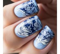 24Pcs Cinese Paesaggio Unghie Art Set Premere Su Coperture Piene Acrilico Falso Per Celebrare il Giorno dell'Indipendenza Festival Nail