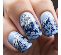 24Pcs Cinese Paesaggio Unghie Art Set Press On Nails Full Covers Acrilico Falso Per Celebrare il Giorno dell'Indipendenza Festival Nail Decoration