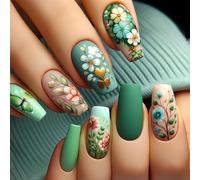 24pcs Coffin Press On Nails Acrilico Con Disegni Floreali Coperture Piene Artificiali Stick On Per Le Donne Primavera Falso