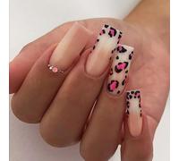 24Pcs Coffin Press On Nails Leopards French Fake Nails Acrilico Unghie Finte Unghie Artificiali Colle Su Unghie Per Le Donne