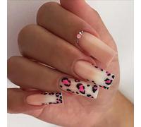 24Pcs Coffin Press On Nails Leopards French Fake Nails Acrilico Unghie Finte Unghie Artificiali Colle Su Unghie Per Le Donne