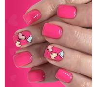 24Pcs Creative Doodles Art Press on Nails Cuore Quattro Punto Stella Modello Lucido Breve Quadrato Alla Moda Look French Nails