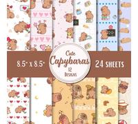24Pcs Cute Capybara Scrapbook Paper, 8.5" x 8.5" Pattern Decorative Paper DIY Craft Paper-Cut for Birthday Card Making Photo Album Crafts Card Supplies