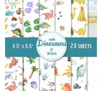 24Pcs Cute Dinosaurs Scrapbook Paper, 8.5" x 8.5" DinoPattern Decorative Paper DIY Craft Paper-Cut for Birthday Card Making Photo Album Crafts Card Supplies