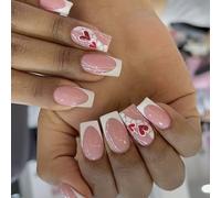 24pcs Dolce Cuore Disegni Unghie Finte Francese Bianco Corto Quadrato Artificiale Per Il Partito San Valentino Decors Nail Art