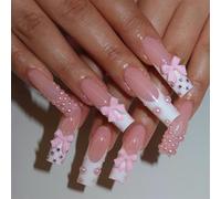 24pcs Dolce French Stili Pressa Su Unghie Con Elegante Bowknot E Perla Decorazione Finte Unghie Manicure Per Le Donne Festa Di Nozze