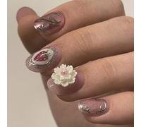 24pcs Elegante Fiore 3D / Fragola Breve Ovale Falso Per Le Donne Alla Moda Celebrare il Giorno dell'Indipendenza