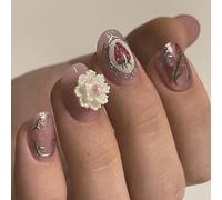 24pcs Elegante Fiore E Fragola Breve Ovali Finte Unghie Per Le Donne Di Moda Celebrare il Giorno dell'Indipendenza Stick On Nail