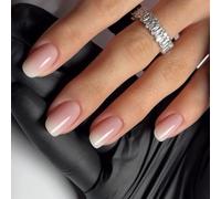 24Pcs Elegante Francese Punta Piazza Unghie Finte Breve Premere Su Unghie Acrilico Lucido Coperture Piene