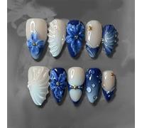 24Pcs Facile Applicazione Comfort Fit Blu Gigli Bubble Stripe Perle ABS Giglio Bubble Stripe Perle Unghie