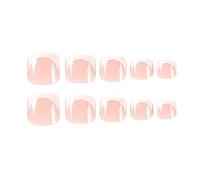 24Pcs Falso French Toe Nails Set Press On Short Square Nail Kit Indossabile Unghie Finte Moda Piedi Nail Tips Art Nail Care Bellezza E Salute Pedicure Unghie autoadesive