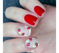 24pcs fragola disegni floreali brevi quadrati acrilico manicure accessori per casa bastone sulle unghie