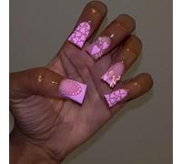 24Pcs Francese Punta Larga Premere Su Unghie Con Cuore Perla Accenti Per Le Donne Full Bowknots Decorazione Unghie Finte