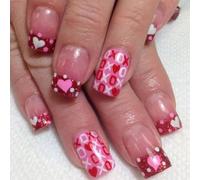 24pcs Francese Unghie Artificiali Con Cuore Modello Breve Quadrato Acrilico Stampa Su Accessori di San Valentino Accessori Del Chiodo Delle