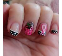 24PCS French Manicure Unghie Rosa Rosso Pois Dot Design Press On Unghie Artificiali Per Le Donne Party Art French Tip Press On Nail Rose Red Smerlato Design