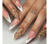 24PCS French Tip Mandorla Press On Nails Con Copertura Completa Stick On Unghie Manicure Decorazione Per Arte A Casa Nail Tips