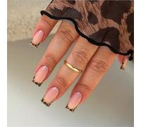 24Pcs French Tip Press On Nails Breve Piazza Unghie Finte Leopardi Stampa Acrilico Lucido Coperture Piene Stick On Acrilico Nail Per