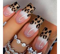24Pcs Full Covers Unghie Acriliche Glitter Dorati Leopardi Disegni Francese Punta Artificiale Press On Per Donne Donne Nail Art