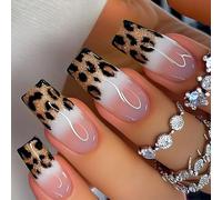 24Pcs Full Covers Unghie Acriliche Glitter Dorati Leopardi Disegni Francese Punta Artificiale Press On Per Le Donne Unghie Artificiali