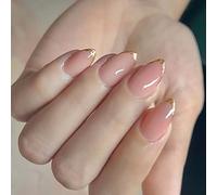 24Pcs Glitter Oro Forma di Mandorla Unghie Artificiali Modello Durabilità ABS Unghie Artificiali Per San Valentino Festa Mandorla Lucida Unghie Finte ABS