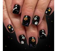 24Pcs Halloween Faux Nails Dark Gothic Press On Pumpkin Design ABS Facile da applicare Unghie Arte Zucca Scheletro Nail Art