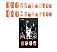 24pcs Halloween Manicure Piazza Artificiale Ringraziamento Unghie Finte Con Adorabili Fiori E Zucca Modelli Per Le Donne