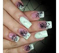 24Pcs Halloween Press On Nails Bianco Spiderweb Glitter Unghie Art Non Bisogno di Strumenti Partito Press On Nail