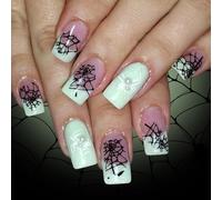 24Pcs Halloween Press On Nails Bianco Spiderweb Glitter Unghie Art Non Bisogno Strumenti ABS Strega Nail