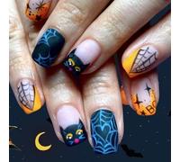 24pcs Halloween Press On Nails Gothic Spiderweb Design Con Vampiro Rosso Glitter Suggerimenti Per Le Parti Premere Sul Chiodo