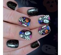 24Pcs Halloween Press On Nails Zucca Fiore Ragnatela Scheletro Design ABS Non Ha Bisogno di Strumenti Halloween Nail Art Per Le Parti