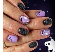 24pcs Halloween Press On Unghie Ragnatela Modelli Con Inquietanti Pipistrello Ombre Tema Scuro Accessori Arte Ragnatela