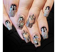 24Pcs Halloween Unghie Art Glitter Ragni Web Cuore Disegni Premere Su Falso Stick On Ovale Manicure Ragni Web Cuore Disegni Nail Art