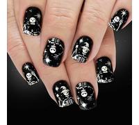 24Pcs Halloween Unghie Arte Ragnatela Scheletro Stampa ABS Unghie finte Senza Strumenti di Applicazione Lunga Durata Cranio Bianco Manicure Halloween