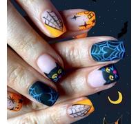 24pcs Halloween unghie finte gattino arte ABS facile applicazione per trucco costume e uso quotidiano premere sul chiodo
