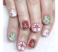 24Pcs Holiday Press On Nails Bianco E Rossore Floreali Modello Shinys Glitters Accenti Comodo Indossare Per Le Donne Partito Breve Quadrato Press On Nail ABS