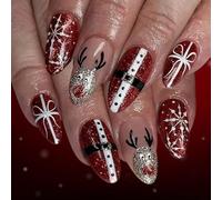 24PCS Holiday Press On Nails Rosso Babbo Natale Glitter Fiocchi di Neve Renna Modello Durabilità ABS Unghie finte Per Natale Premere Sul Chiodo Rosso Santa Glitter Fiocco di Neve