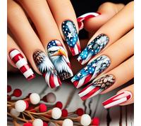 24Pcs Independence Day Art Set con strisce Star Designs Press On For Patriotic