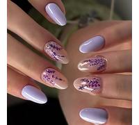 24Pcs Inverno Punta Francese Unghie Finte Breve Lucido Lavanda Ovale Design Facile Applicazione Autunno Inverno