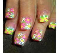 24Pcs Lucido Breve Piazza Premere Su Unghie Acrilico Stick On Con Motivo Floreale Artificiale Per Le Donne di Modo Decorazione